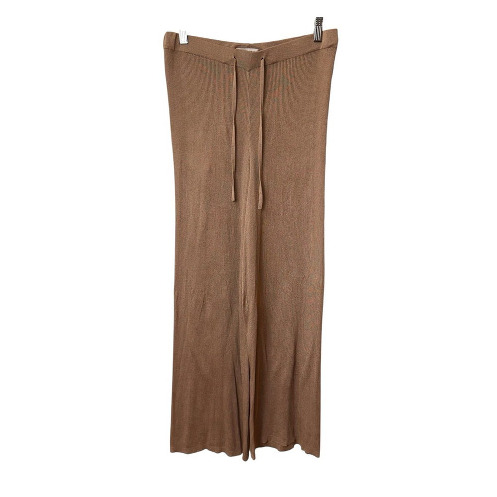 St. Agni Womens Ribbed Lounge Pants Tan Brown High-Rise Small Soft Tie Waist